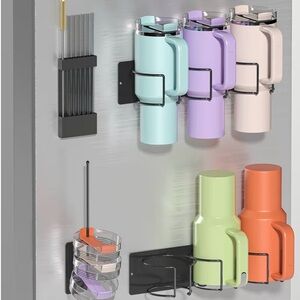 Magnetic Wall-Mounted Storage Rack with Colorful Holders Holds 6 Tumblers NEW
